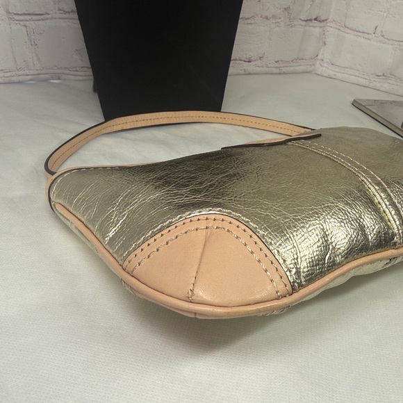 Coach Metallic Pouchette Small Shoulder Bag Wristlet Tan Leather Trim - Picture 13 of 16